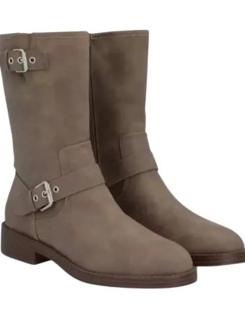 DV Dolce Vita Payce Taupe Moto Riding Heel Boots Women’s Size 10 Buckle Mid Calf